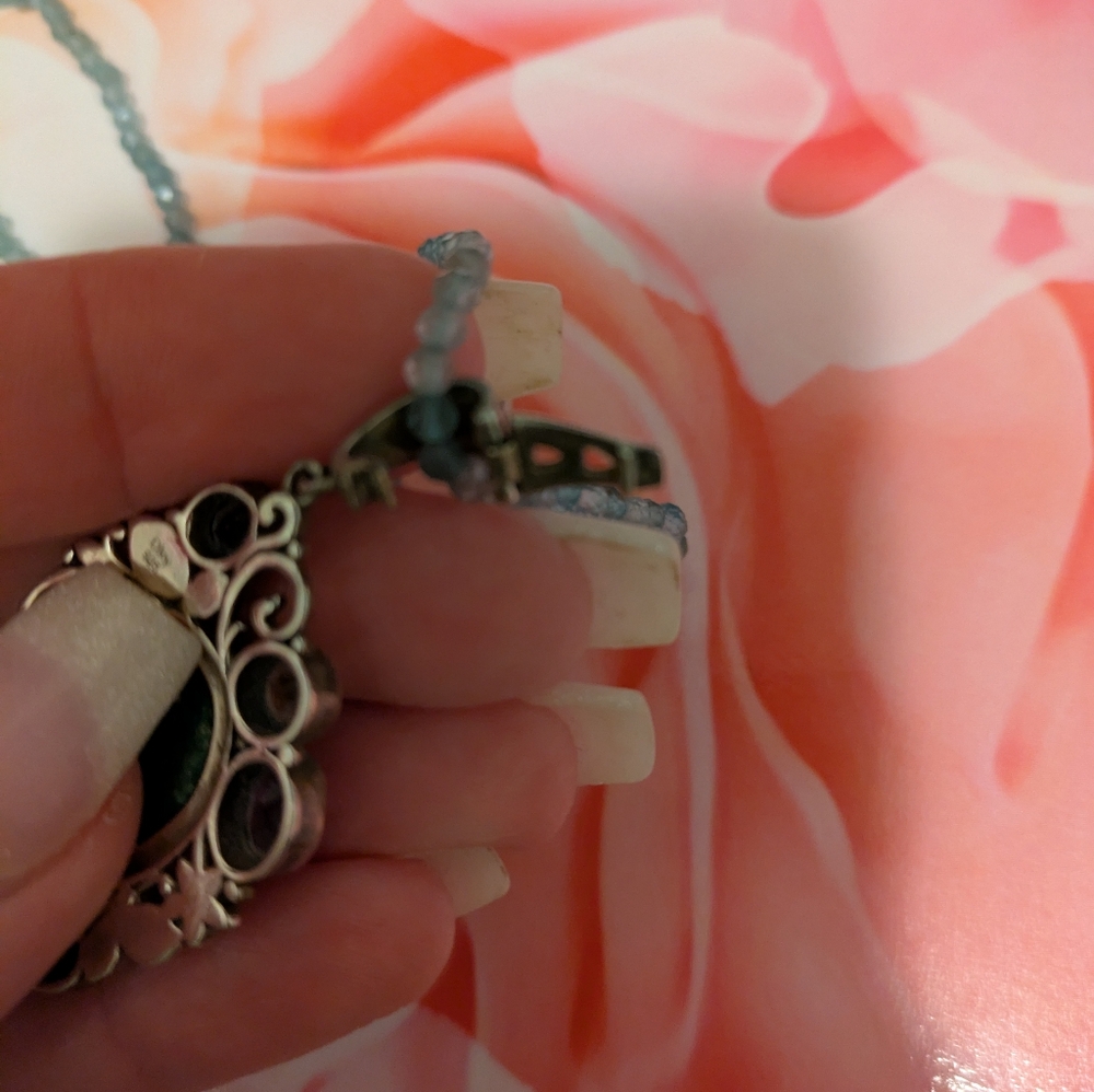 Sterling Silver Genuine Multi-Gemstone Pendant On A 20in Beaded Necklace - Picture 5 of 5